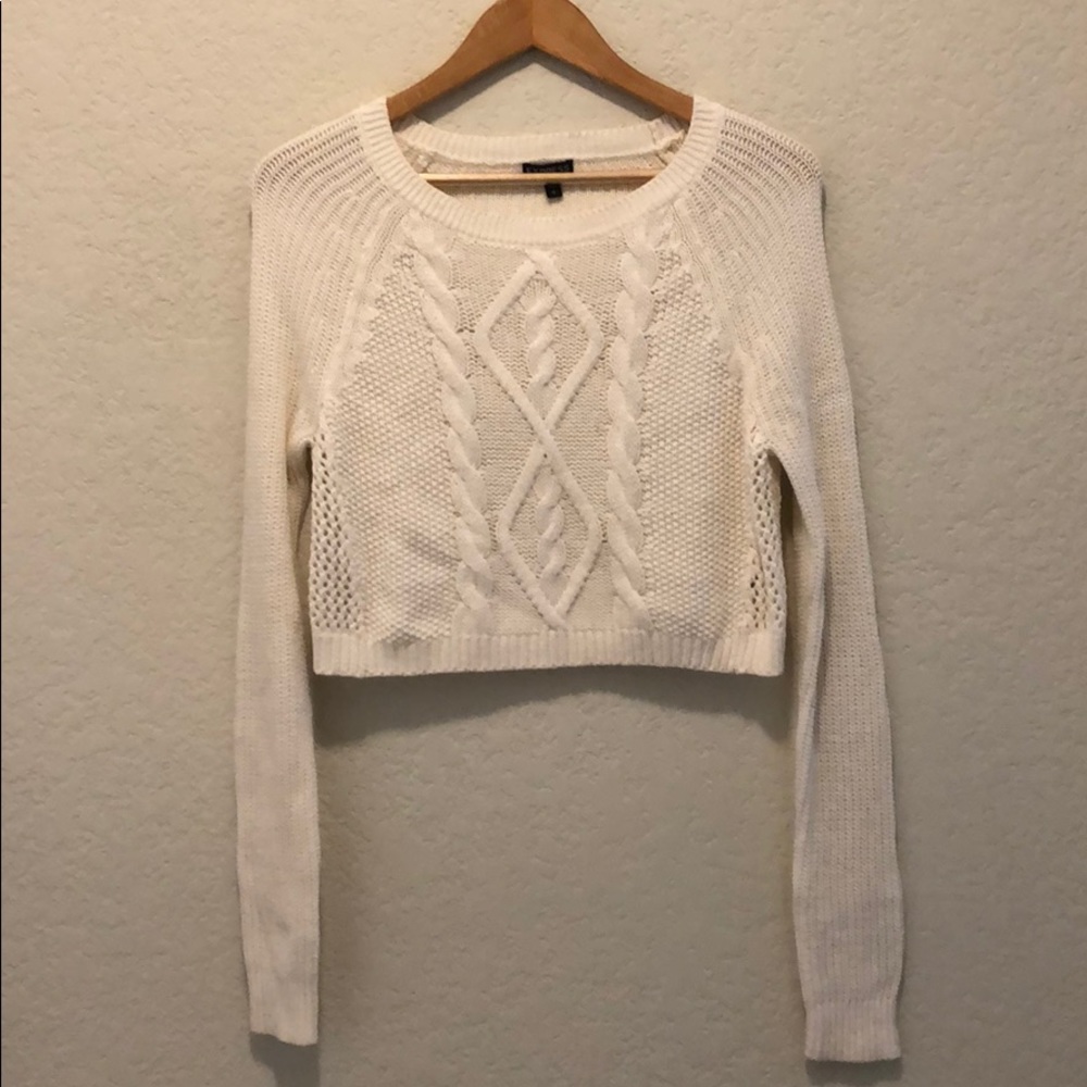 Express White Cropped Cable Knit Sweater